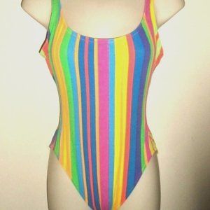 Vintage Rare Slimming Striped One-Piece Fun Fashion Sexy Swimsuit